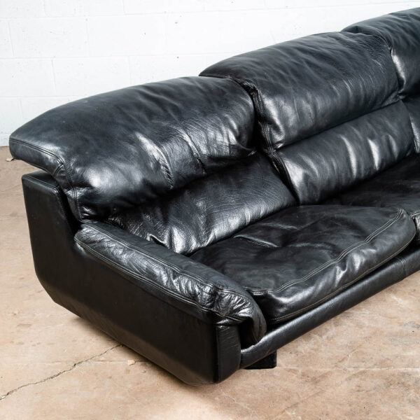 Mid Century Post Modern Leather Sofa Couch 3 Seater Marco Zani Italy Black 80s - Image 12