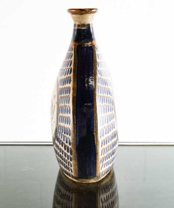Mid Century Modern Pottery Vase Studio Salvador Carmona Blue White Black Bird - Image 3