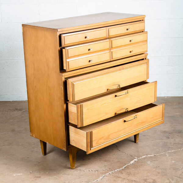 Mid Century Modern Highboy Dresser Solid Wood 5 Drawers Ash LA Period Furniture - Image 4