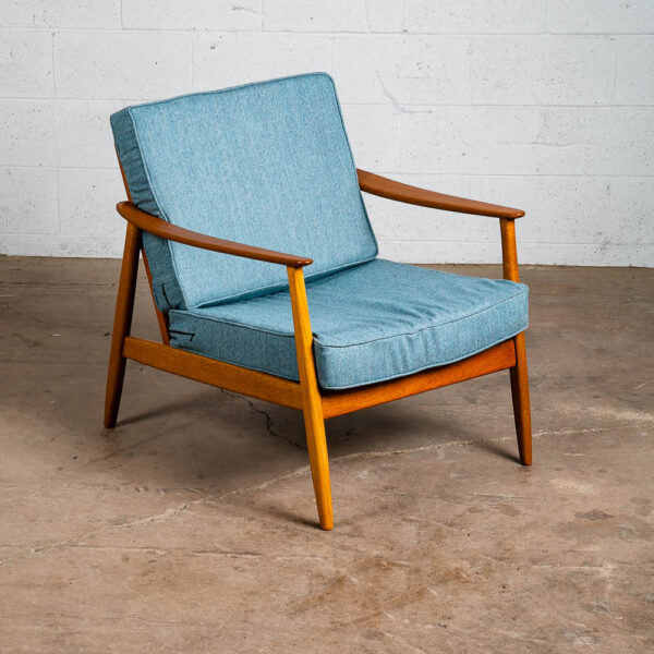 Mid Century Danish Modern Lounge Chair Folke Ohlsson Dux Blue Cane Teak USA 247 - Image 7