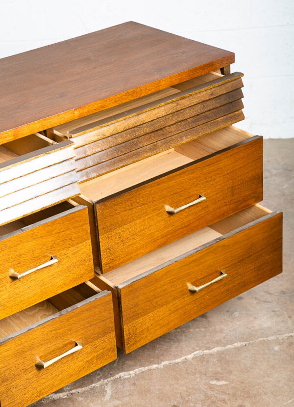 Mid Century Danish Modern Credenza Dresser Bassett Walnut 9 Drawer Danish Mcm - Image 7