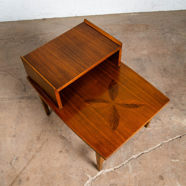 Mid Century Modern End Table Step Up Lane Rosewood Inlay Vintage 2 Tier Walnut
