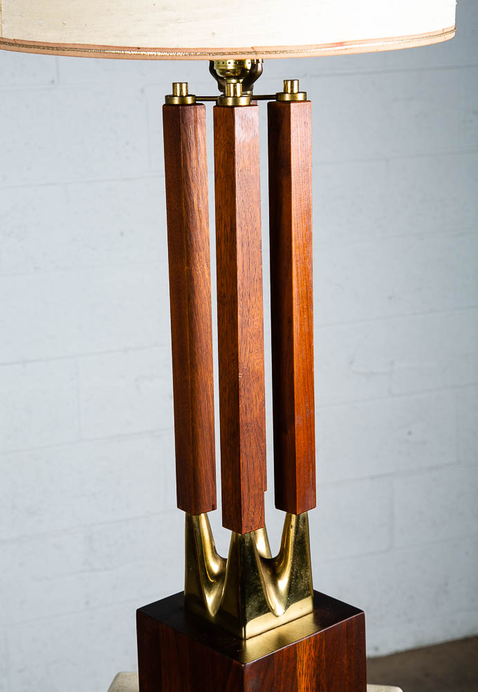 Mid Century Modern Table Lamp Sculptural Solid Walnut Wood Laurel Brass Large - Image 9