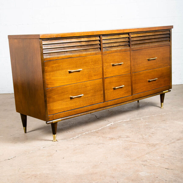 Mid Century Danish Modern Credenza Dresser Bassett Walnut 9 Drawer Danish Mcm - Image 8