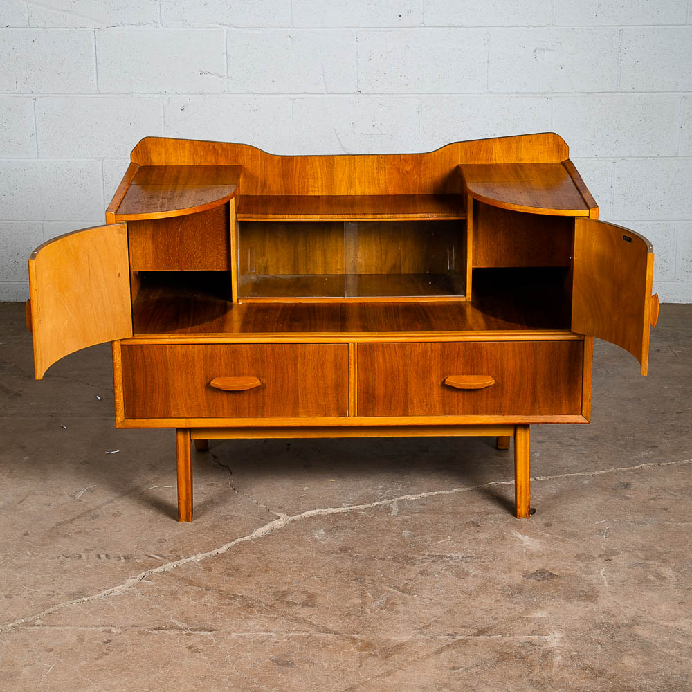 Mid Century Modern Vanity Dressing Table Walnut Drawers Mirror Glass Hunt Mcm - Image 4