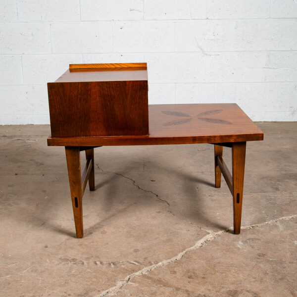 Mid Century Modern End Table Step Up Lane Rosewood Inlay Vintage 2 Tier Walnut - Image 5