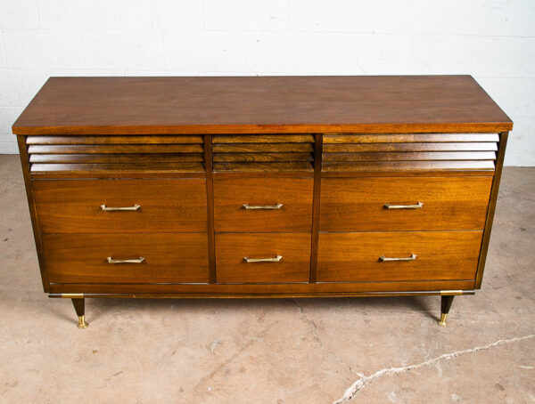 Mid Century Danish Modern Credenza Dresser Bassett Walnut 9 Drawer Danish Mcm - Image 10