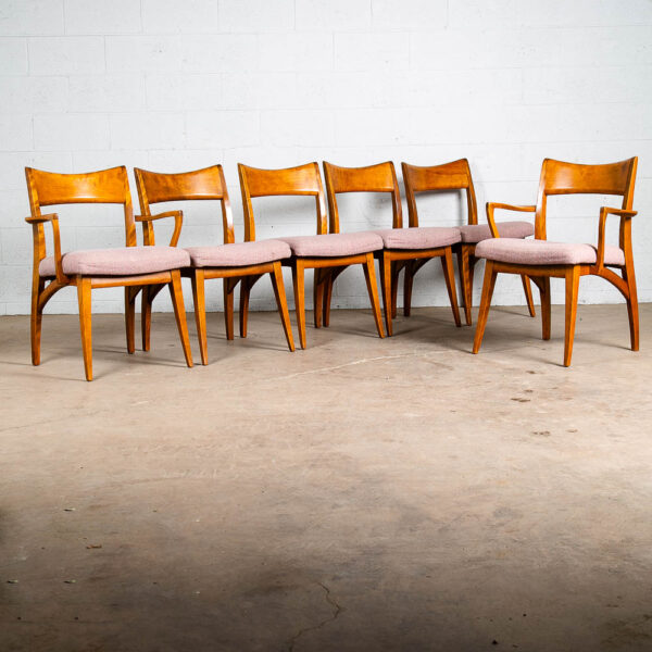 Mid Century Modern Dining Chairs Set of 6 Heywood Wakefield Peach Pink Maple Armchairs Captain - Image 8