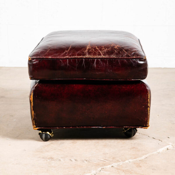 Mid Century Modern Ottoman Foot Stool Brown Leather Rolling Worn Vintage Mcm - Image 7
