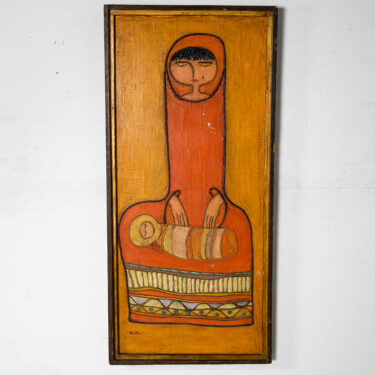 Mid Century Modern Painting Mixed Media Original Art Signed Orange Yellow Mother Paint and Rope on Board