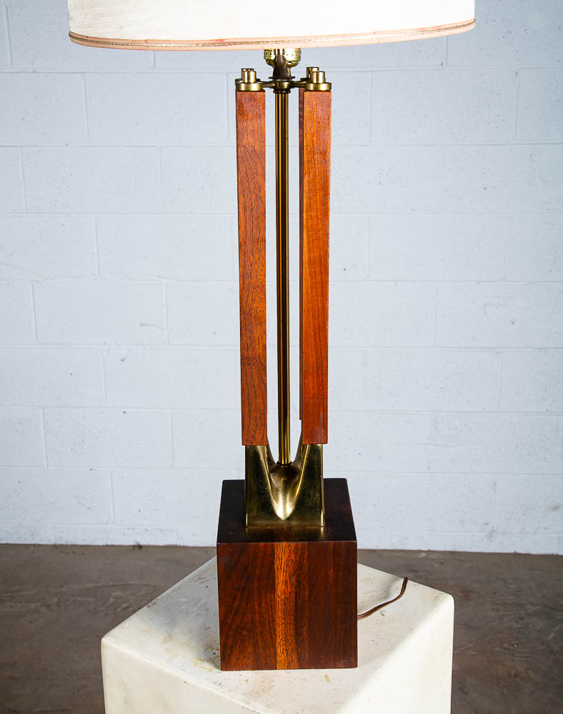 Mid Century Modern Table Lamp Sculptural Solid Walnut Wood Laurel Brass Large - Image 4