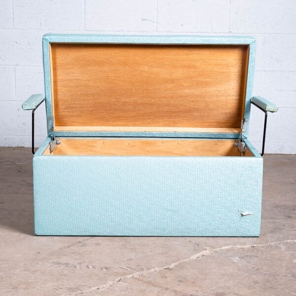 Mid Century Modern Storage Chest Trunk Bench Storage Cal Chest Co Iron Blue Arms - Image 5