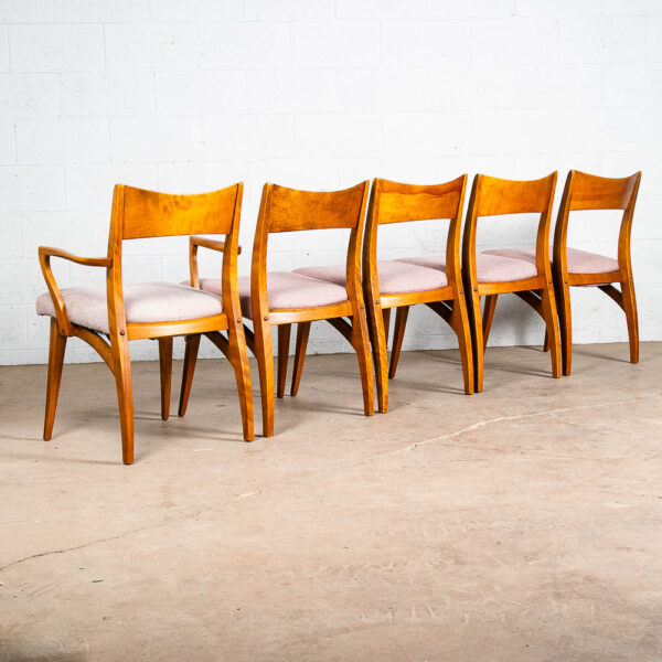 Mid Century Modern Dining Chairs Set of 6 Heywood Wakefield Peach Pink Maple Armchairs Captain - Image 2