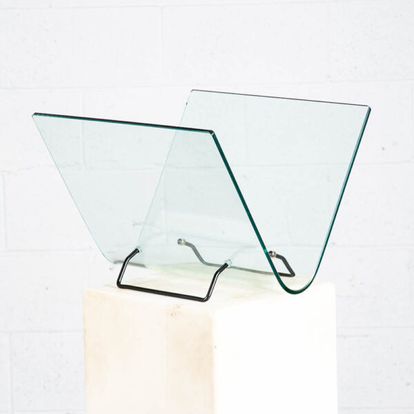 Mid Century Modern Magazine Rack Holder Glass Metal Vittorio Livi Fiam Italia