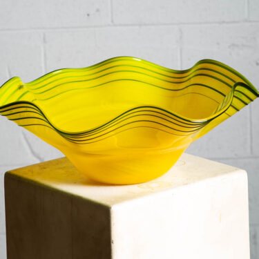 Mid Century Modern Glass Centerpiece Bowl Vase Blenko Rare Yellow Handblown '13