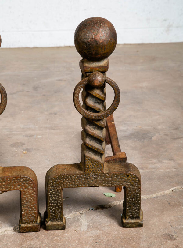 Mid Century Modern Fireplace Andirons Pair Set Modernist Cast Iron Mcm Textured - Image 7