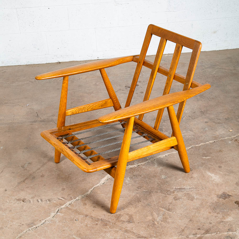 Mid Century Danish Modern Lounge Chair Hans Wegner Cigar GE-240 Blue Oak Arm Armchair Velour - Image 8