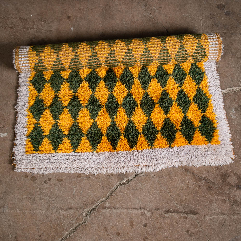 Mid Century Modern Shag Rug Abstract Geometrical Yellow Green White 45"x36" - Image 3