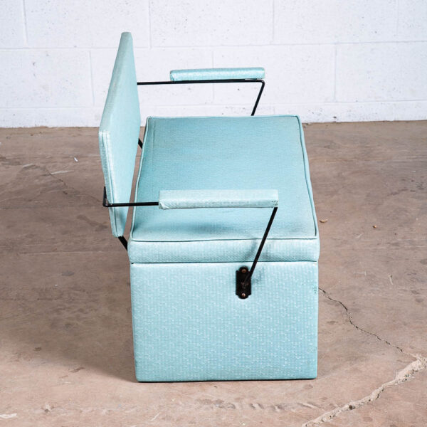 Mid Century Modern Storage Chest Trunk Bench Storage Cal Chest Co Iron Blue Arms - Image 3