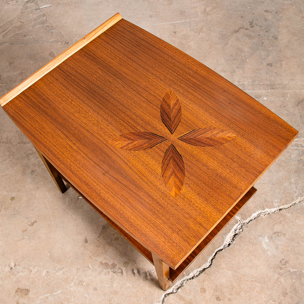 Mid Century Modern End Table Side Lane Rosewood Inlay Vintage 2 Tier Walnut Mcm - Image 4