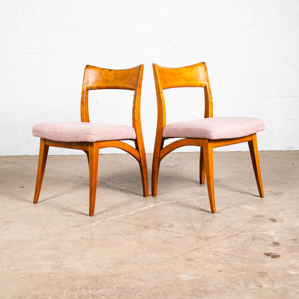 Mid Century Modern Dining Chairs Set of 6 Heywood Wakefield Peach Pink Maple Armchairs Captain - Image 3