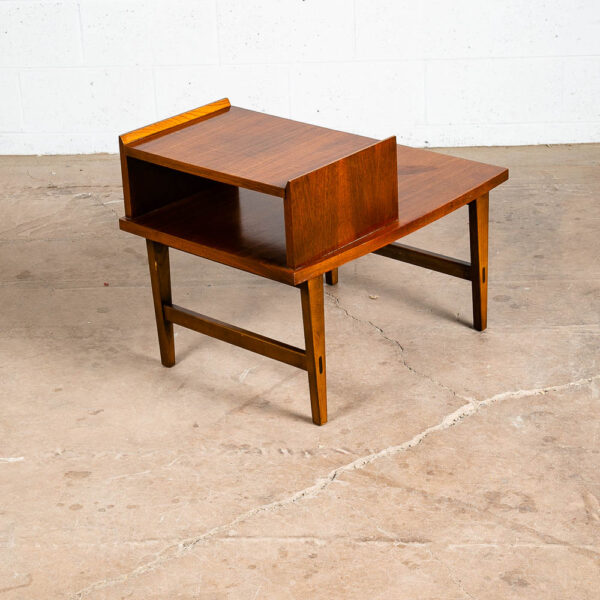 Mid Century Modern End Table Step Up Lane Rosewood Inlay Vintage 2 Tier Walnut - Image 6