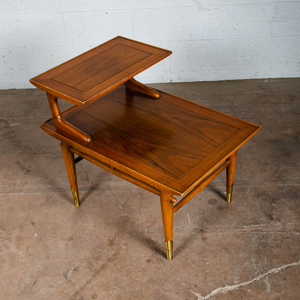 Mid Century Modern End Table Step Up Lane Copenhagen Vintage 2 Tier Walnut 1957