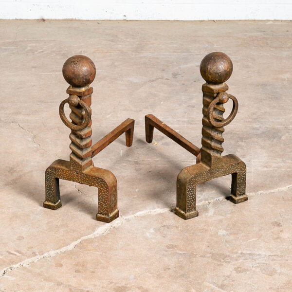 Mid Century Modern Fireplace Andirons Pair Set Modernist Cast Iron Mcm Textured