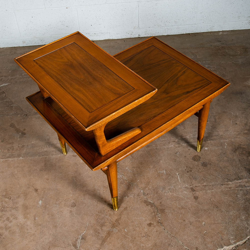 Mid Century Modern End Table Step Up Lane Copenhagen Vintage 2 Tier Walnut 1957 - Image 5