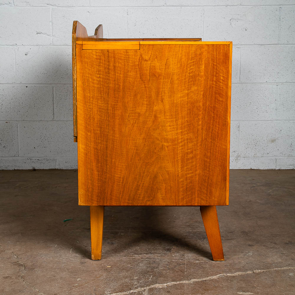 Mid Century Modern Vanity Dressing Table Walnut Drawers Mirror Glass Hunt Mcm - Image 8