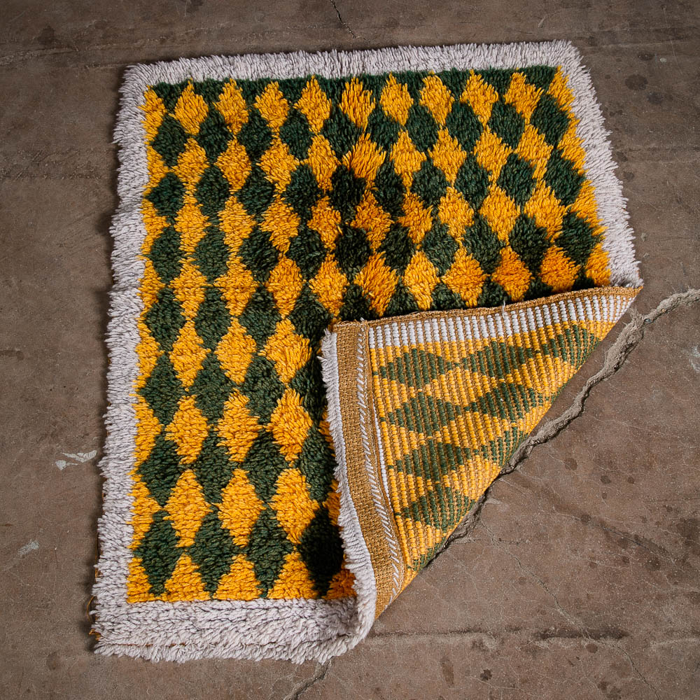 Mid Century Modern Shag Rug Abstract Geometrical Yellow Green White 45"x36" - Image 2