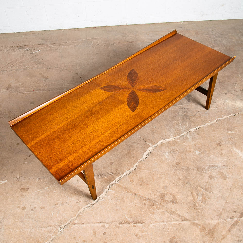 Mid Century Modern Coffee Table Lane Rosewood Inlay Vintage Surfbaord Walnut