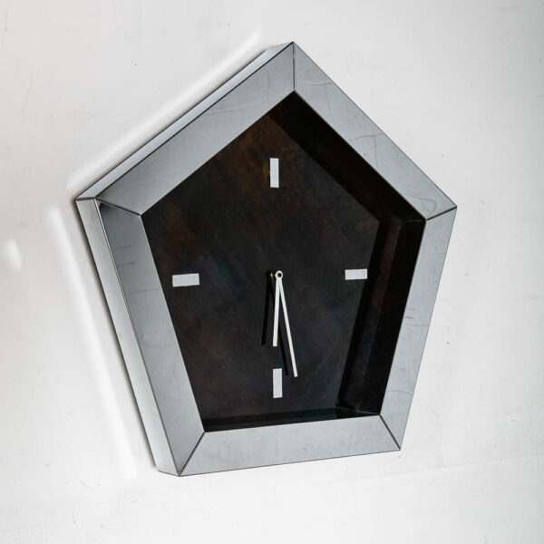 Mid Centurn Modern Clock Mirror Wall Art Chrome Curtis Jere Pentagon Sauteur 70s Silver