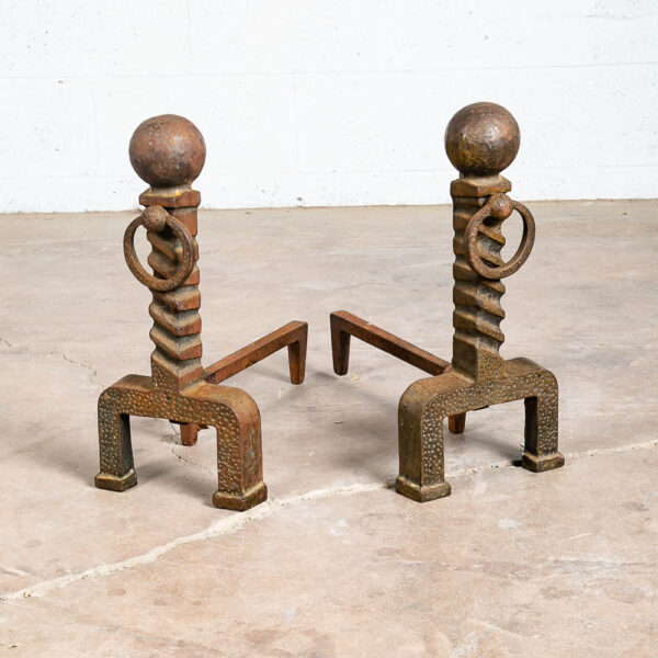 Mid Century Modern Fireplace Andirons Pair Set Modernist Cast Iron Mcm Textured - Image 6