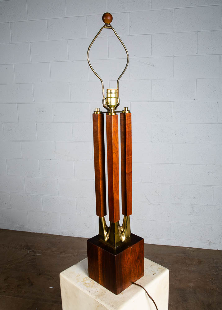Mid Century Modern Table Lamp Sculptural Solid Walnut Wood Laurel Brass Large - Image 5