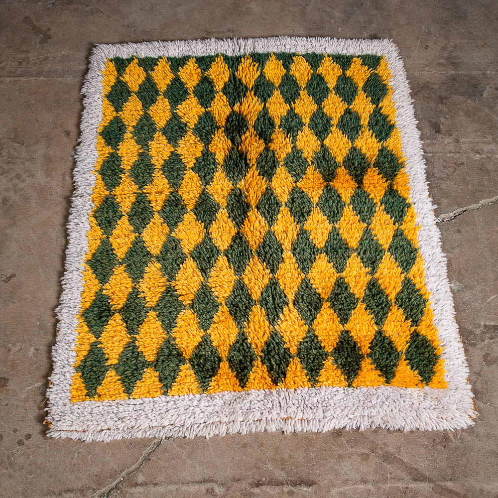 Mid Century Modern Shag Rug Abstract Geometrical Yellow Green White 45"x36"