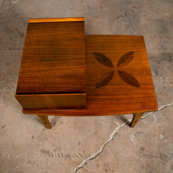 Mid Century Modern End Table Step Up Lane Rosewood Inlay Vintage 2 Tier Walnut - Image 3