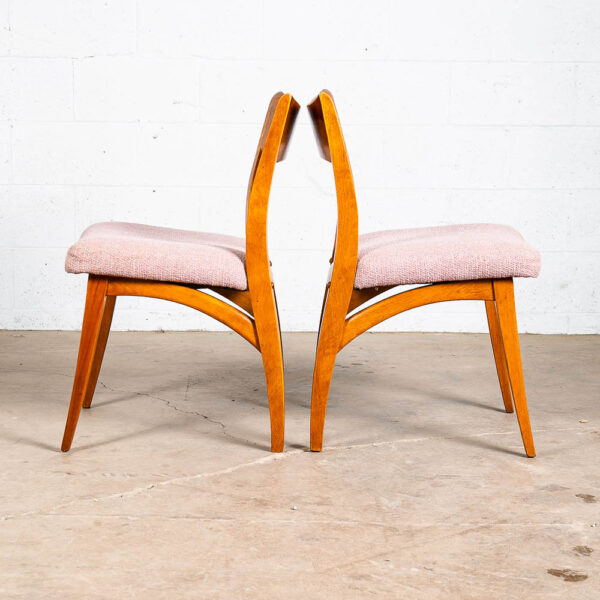 Mid Century Modern Dining Chairs Set of 6 Heywood Wakefield Peach Pink Maple Armchairs Captain - Image 4