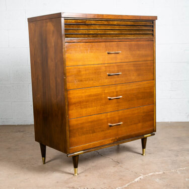 Mid Century Danish Modern Highboy Dresser Bassett Walnut 4 Drawer Danish Mcm