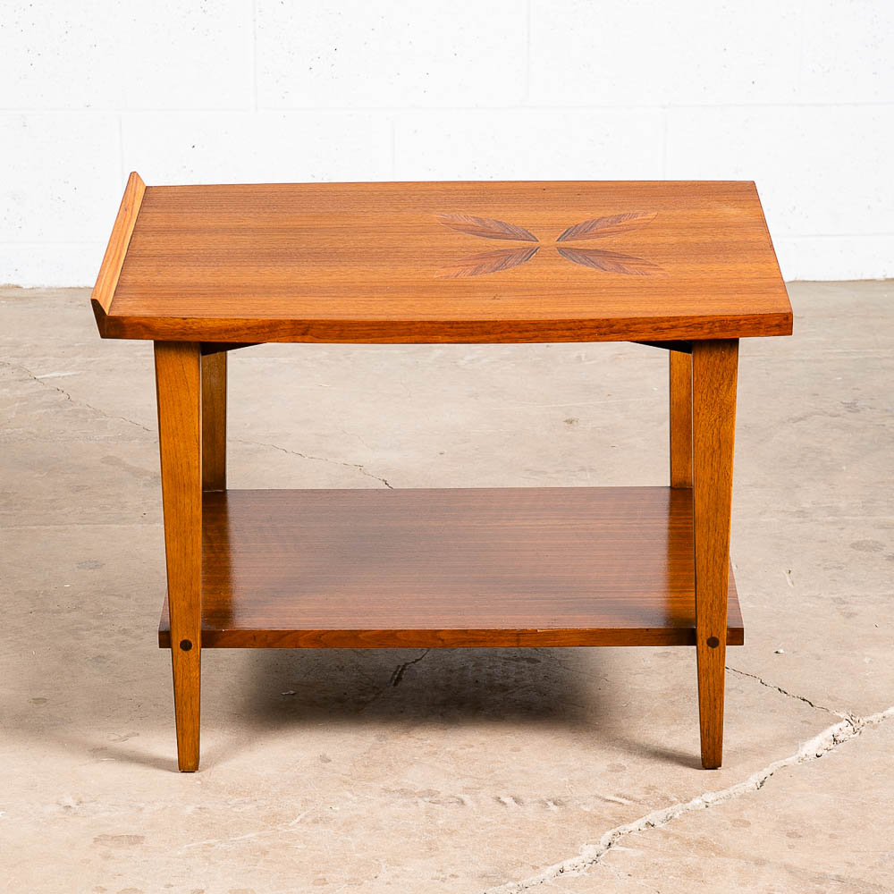 Mid Century Modern End Table Side Lane Rosewood Inlay Vintage 2 Tier Walnut Mcm - Image 10