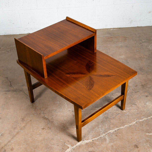 Mid Century Modern End Table Step Up Lane Rosewood Inlay Vintage 2 Tier Walnut - Image 7