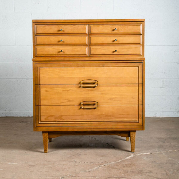 Mid Century Modern Highboy Dresser Solid Wood 5 Drawers Ash LA Period Furniture - Image 8