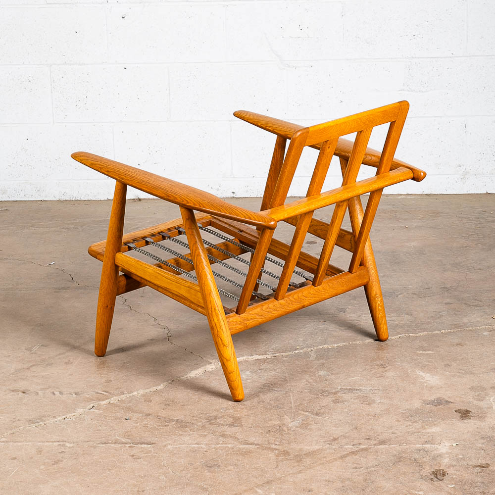 Mid Century Danish Modern Lounge Chair Hans Wegner Cigar GE-240 Blue Oak Arm Armchair Velour - Image 6