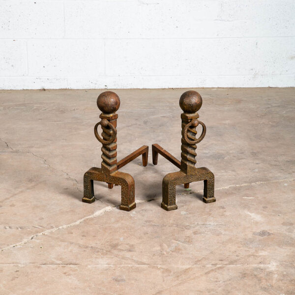 Mid Century Modern Fireplace Andirons Pair Set Modernist Cast Iron Mcm Textured - Image 3