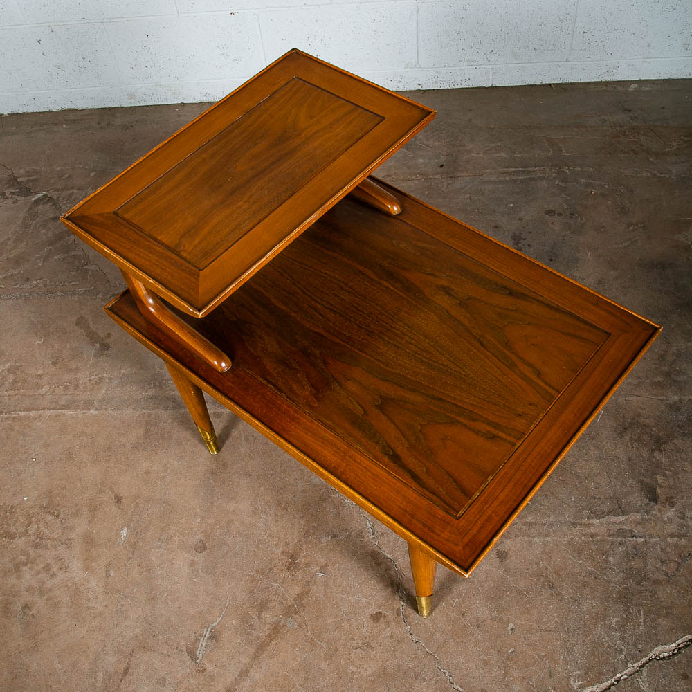 Mid Century Modern End Table Step Up Lane Copenhagen Vintage 2 Tier Walnut 1957 - Image 6