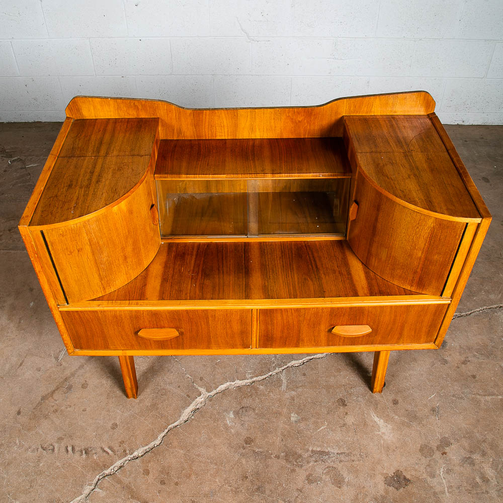 Mid Century Modern Vanity Dressing Table Walnut Drawers Mirror Glass Hunt Mcm - Image 2