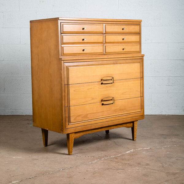 Mid Century Modern Highboy Dresser Solid Wood 5 Drawers Ash LA Period Furniture - Image 9
