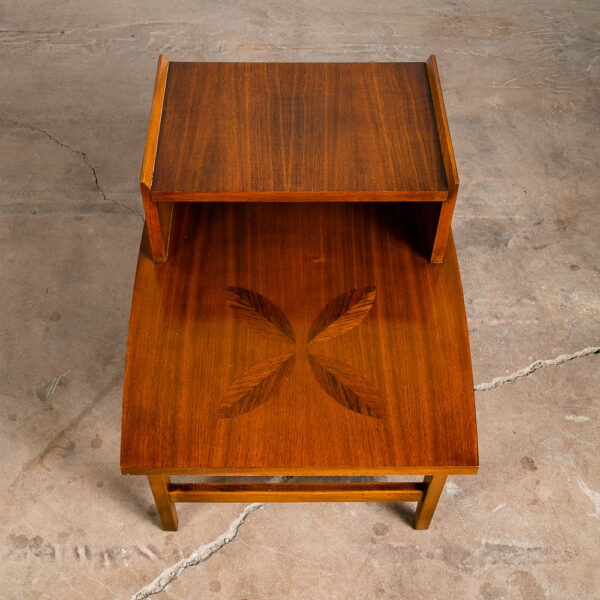 Mid Century Modern End Table Step Up Lane Rosewood Inlay Vintage 2 Tier Walnut - Image 4