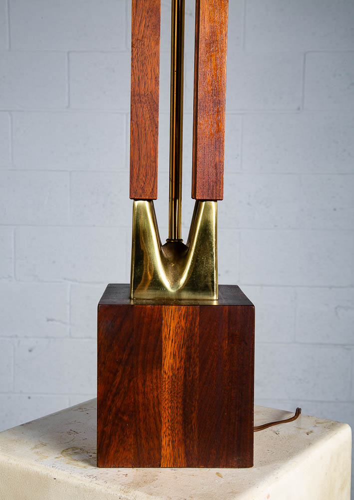 Mid Century Modern Table Lamp Sculptural Solid Walnut Wood Laurel Brass Large - Image 12
