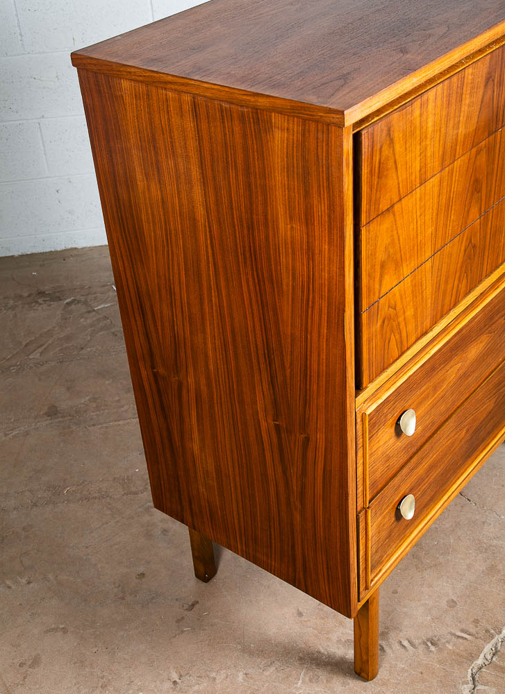 Mid Century Modern Dresser Highboy Walnut 5 Drawer Wood Brass Handle Dixie Mcm - Image 11